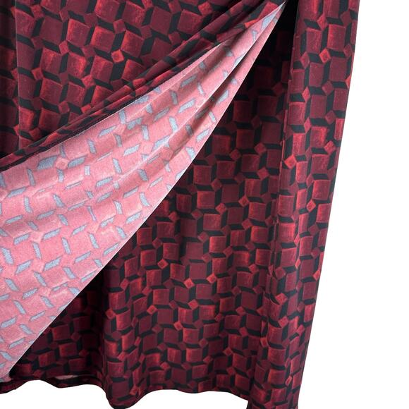 Lauren Ralph Lauren Red Black 3/4 Sleeve Faux Wrap Stretchy Jersey Knit Dress 4 - Picture 5 of 8